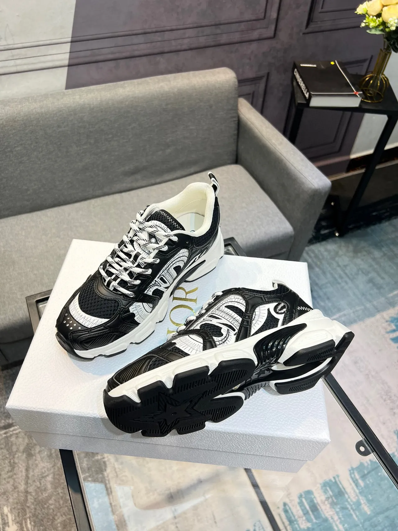 Dior B23 Black and White Graphic Chunky Sneakers 3