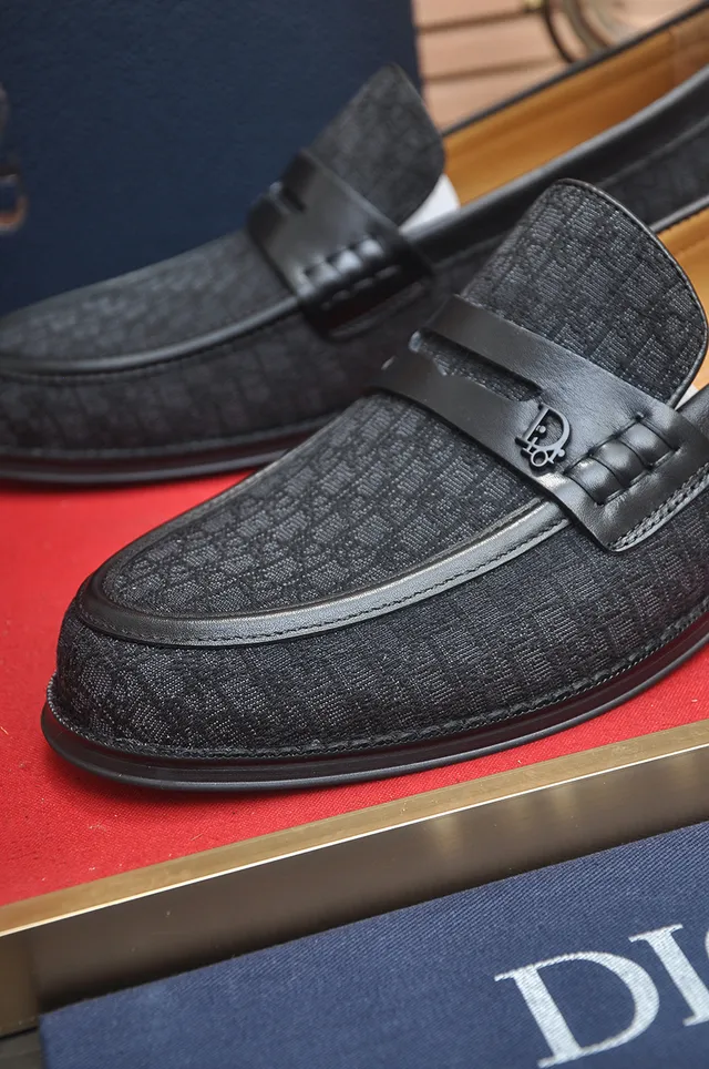 Dior B23 Black Brown Monogrammed Textile Upper Tan Leather Lining Loafer 2