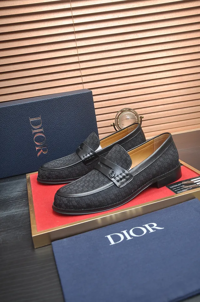 Dior B23 Black Brown Monogrammed Textile Upper Tan Leather Lining Loafer 4