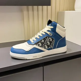 Dior B23 Blue and White Monogram High-Top Lifestyle Sneakers