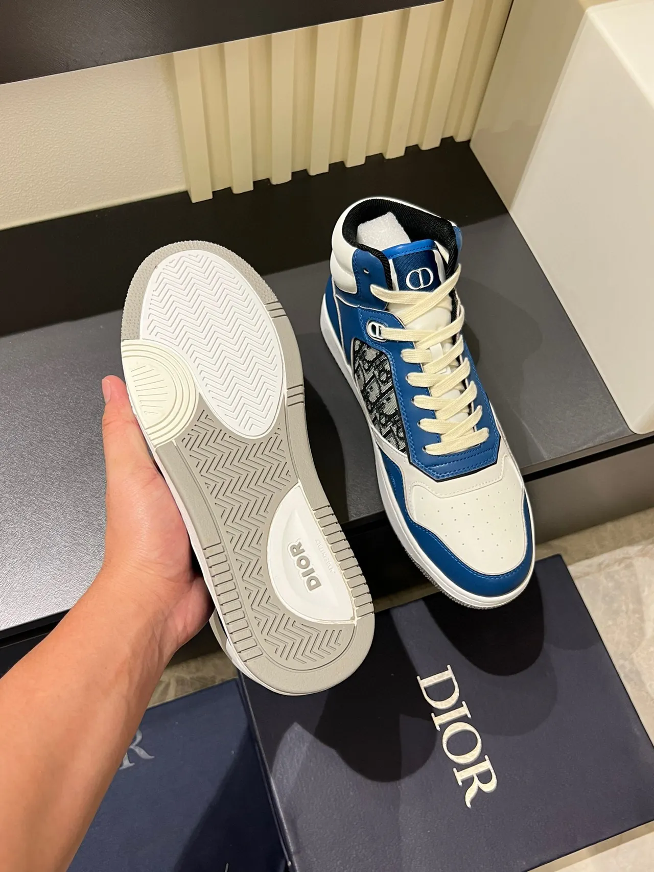 Dior B23 Blue and White Monogram High-Top Lifestyle Sneakers 7