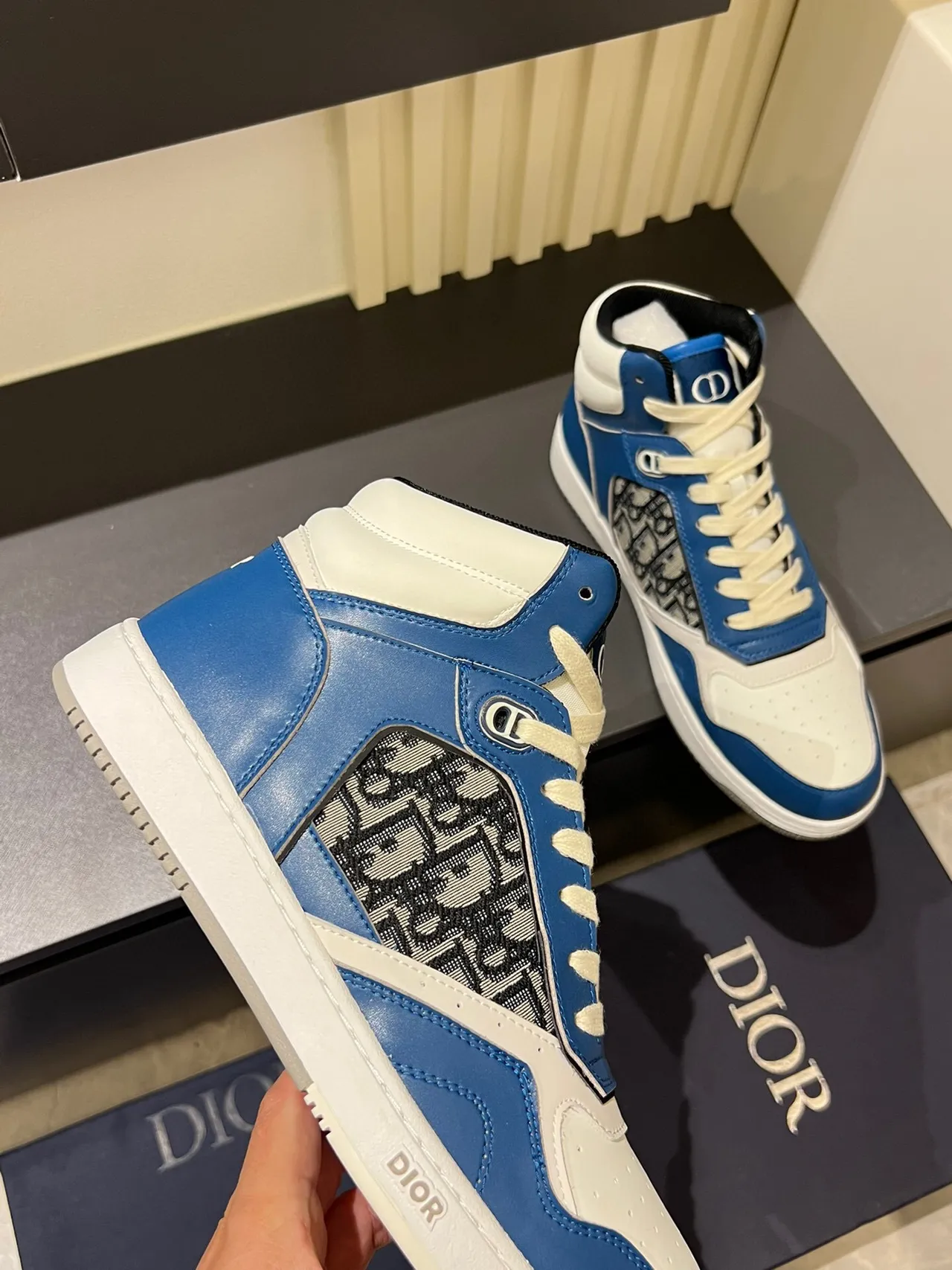 Dior B23 Blue and White Monogram High-Top Lifestyle Sneakers 8