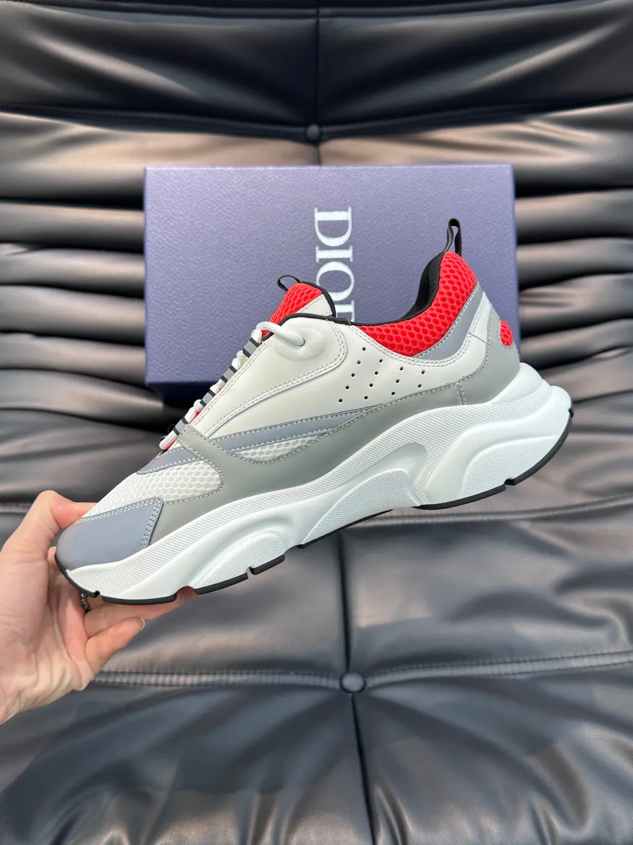 Dior B23 Chunky Sneaker White Gray Red Black Chunky Sneakers 7