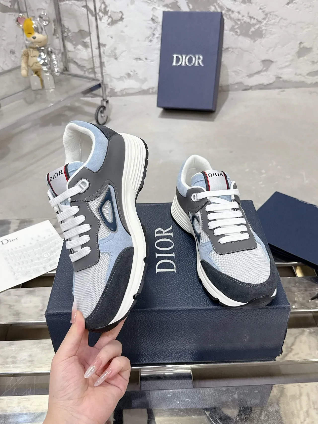 Dior B23 Gray and Light Blue Lifestyle Sneakers 3