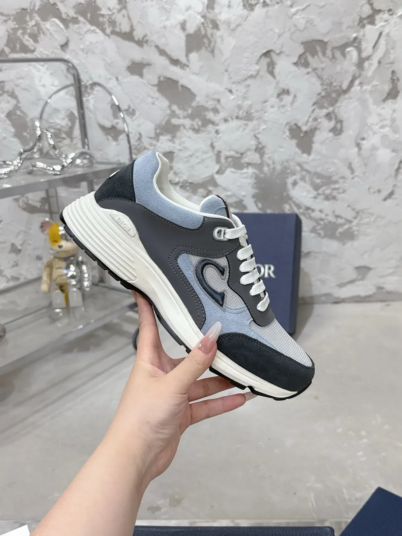 Dior B23 Gray and Light Blue Lifestyle Sneakers 7
