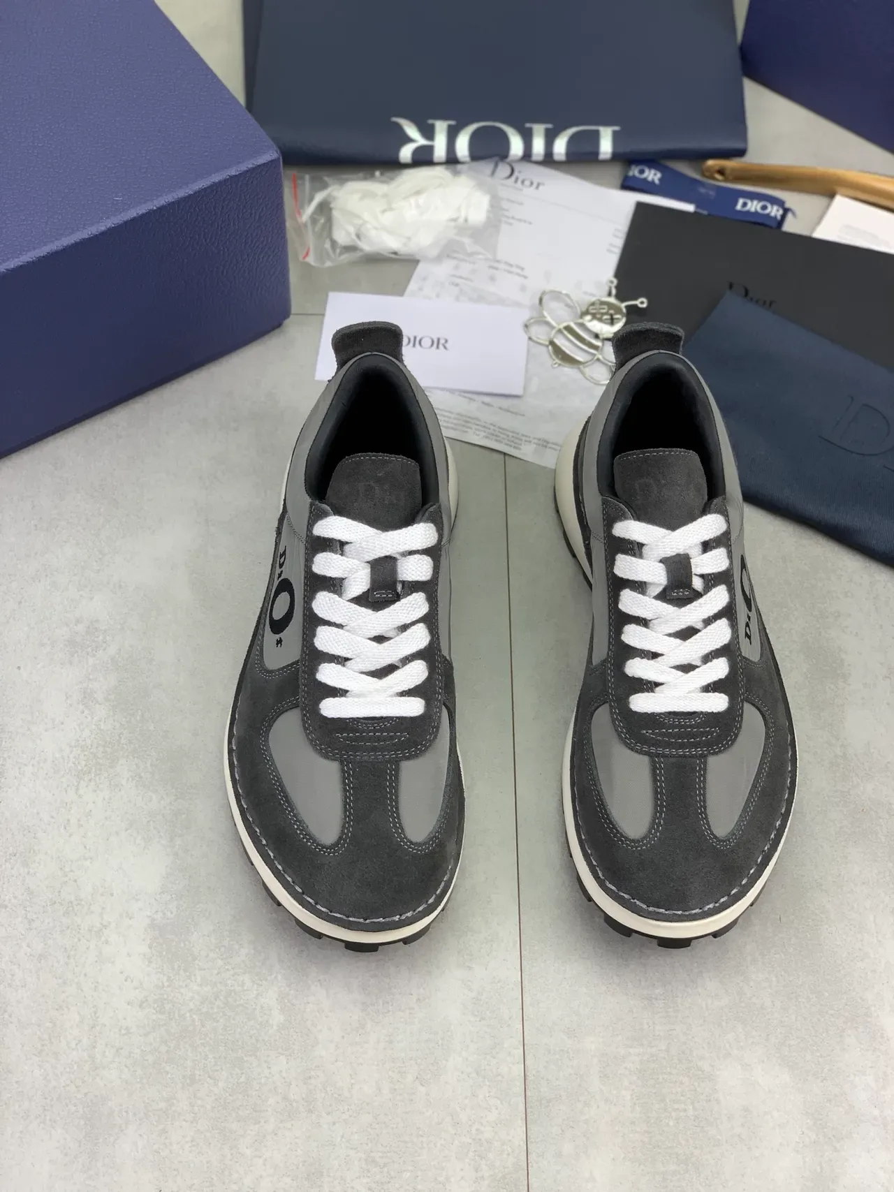Dior B23 Gray Suede and Mesh Lifestyle Sneakers 4