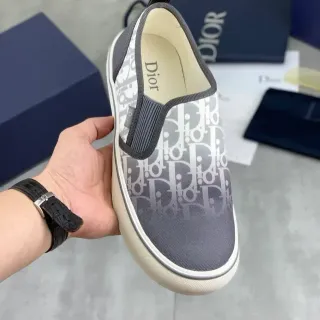 Dior B23 Gray White Slip-On Monogram-Printed Lifestyle Sneakers