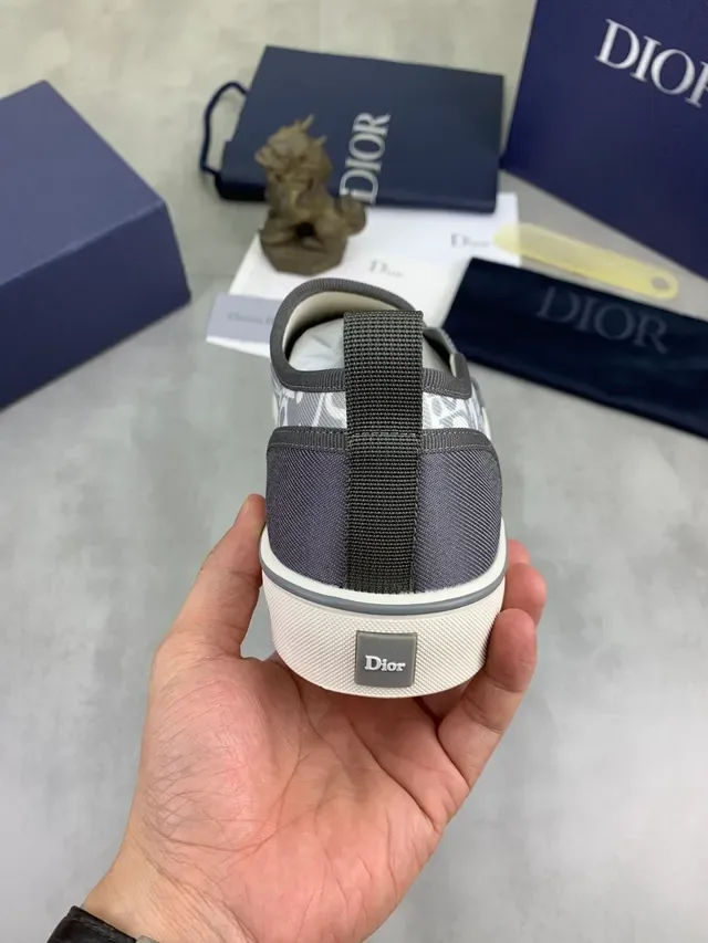 Dior B23 Gray White Slip-On Monogram-Printed Lifestyle Sneakers 3