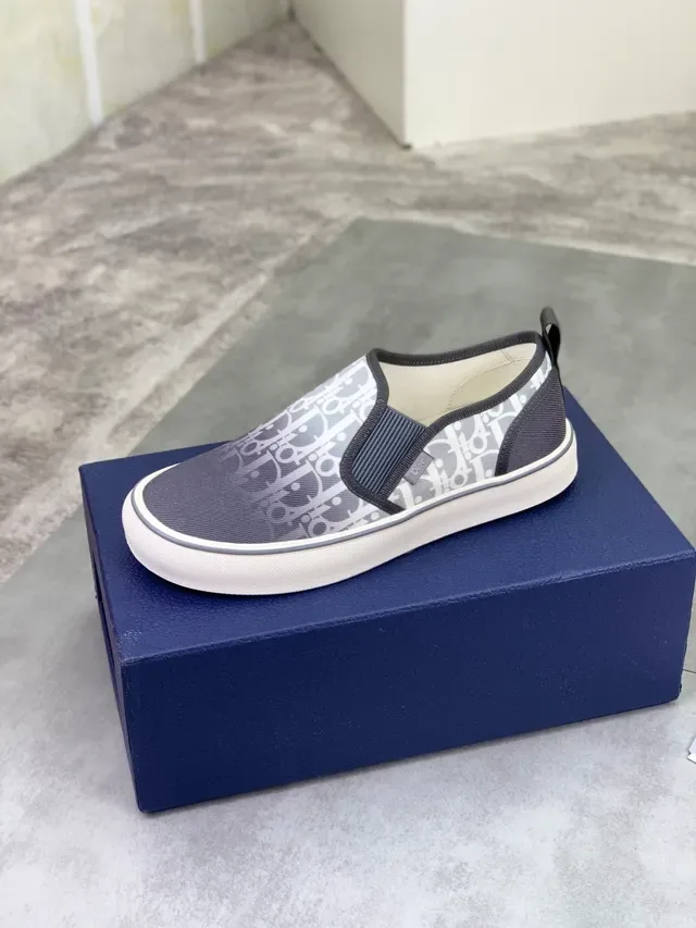 Dior B23 Gray White Slip-On Monogram-Printed Lifestyle Sneakers 4