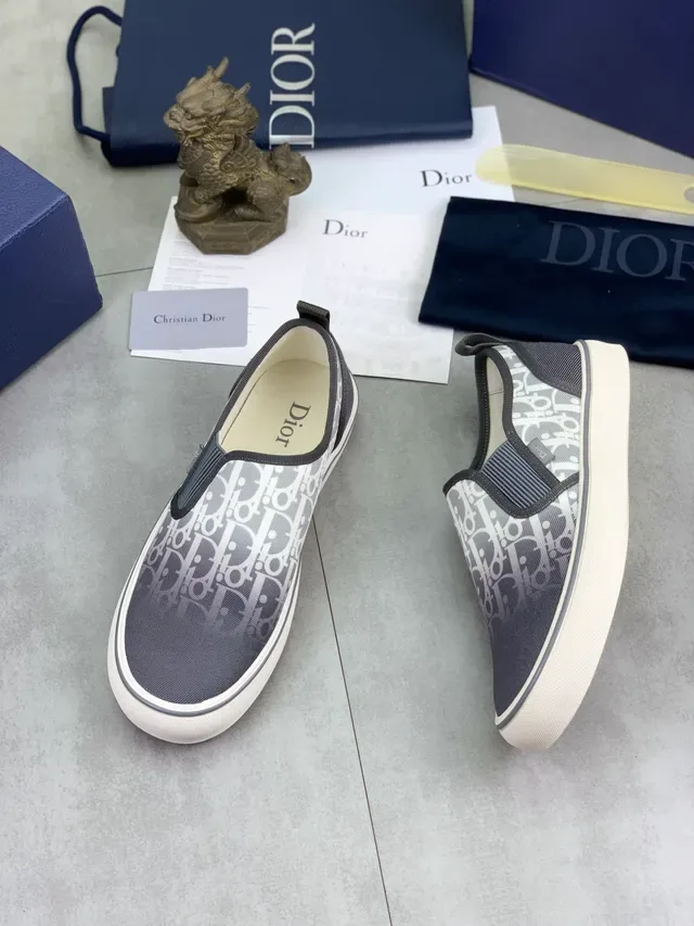 Dior B23 Gray White Slip-On Monogram-Printed Lifestyle Sneakers 5
