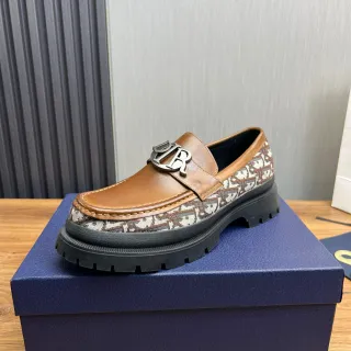 Dior B23 Loafer Tan Leather Monogram Textile Chunky Lug Sole Loafer