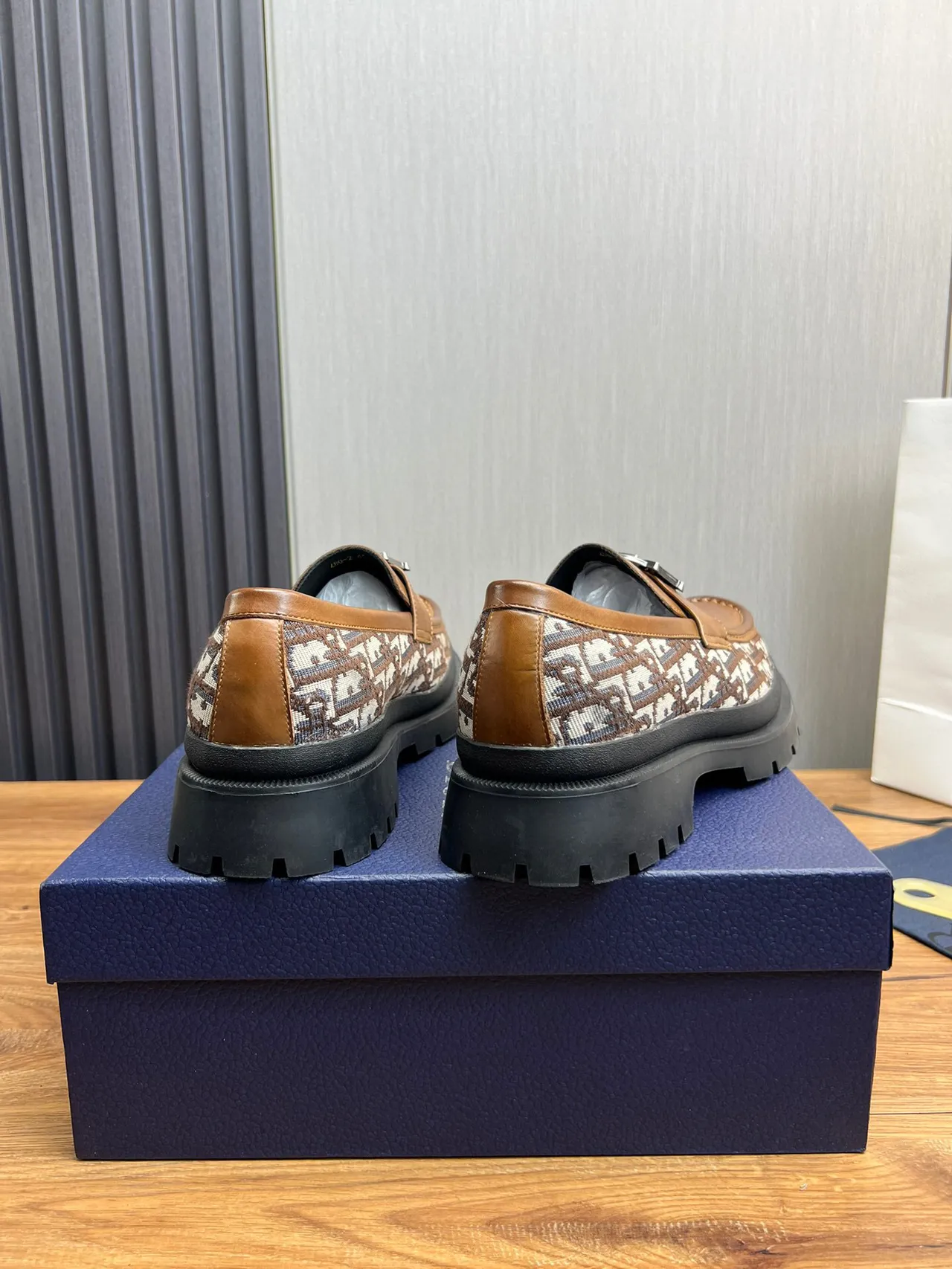 Dior B23 Loafer Tan Leather Monogram Textile Chunky Lug Sole Loafer 5