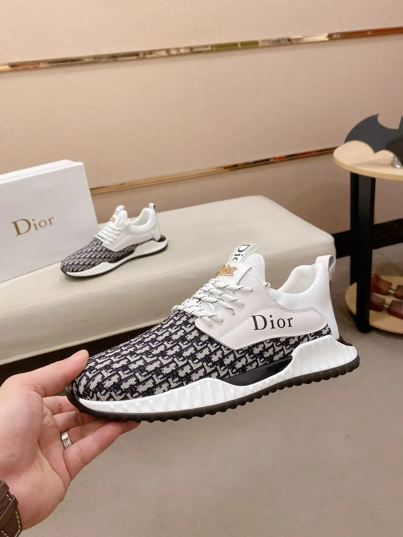 Dior B23 Monogram Jacquard White Black Lifestyle Sneakers 3