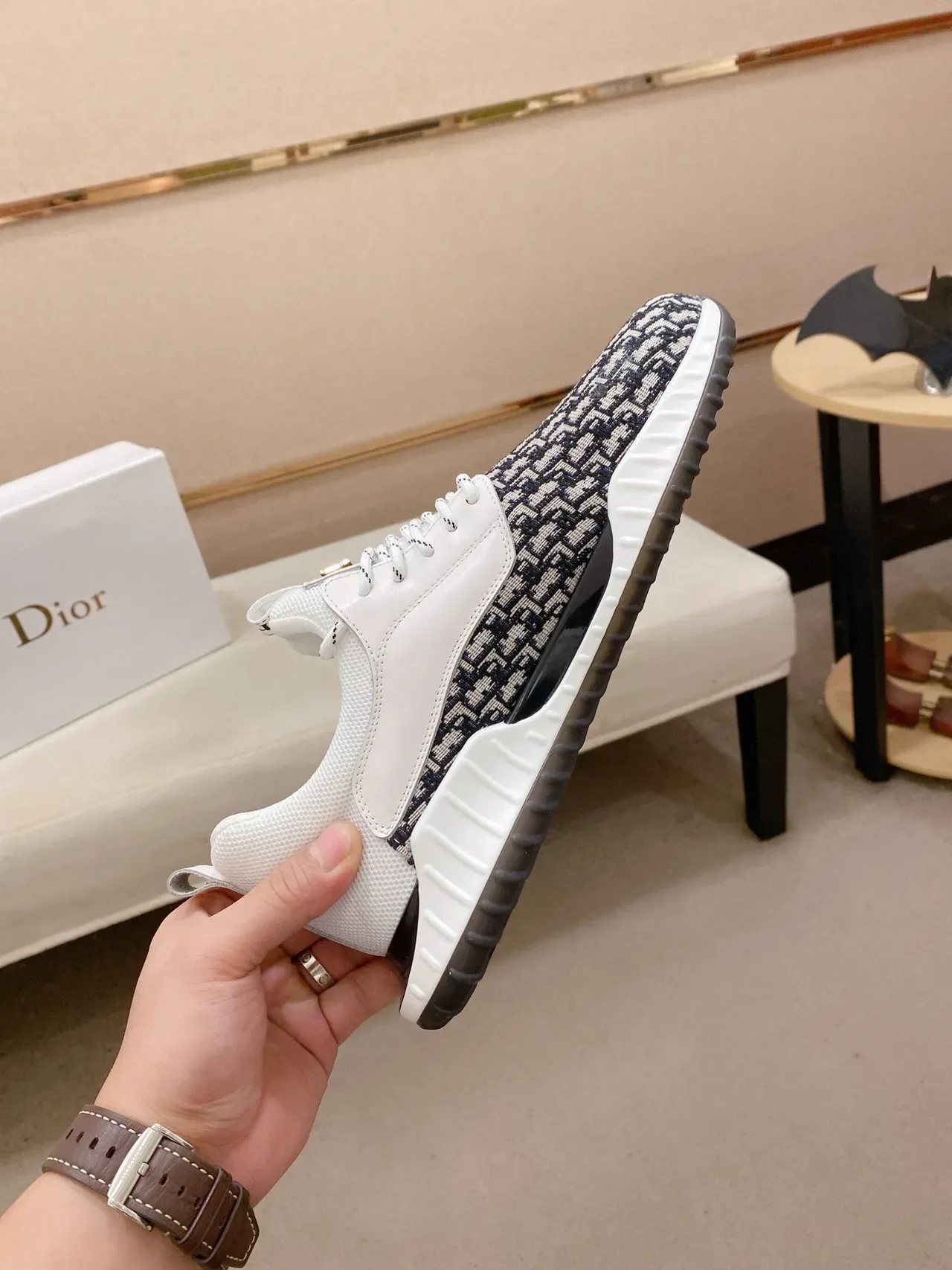Dior B23 Monogram Jacquard White Black Lifestyle Sneakers 5