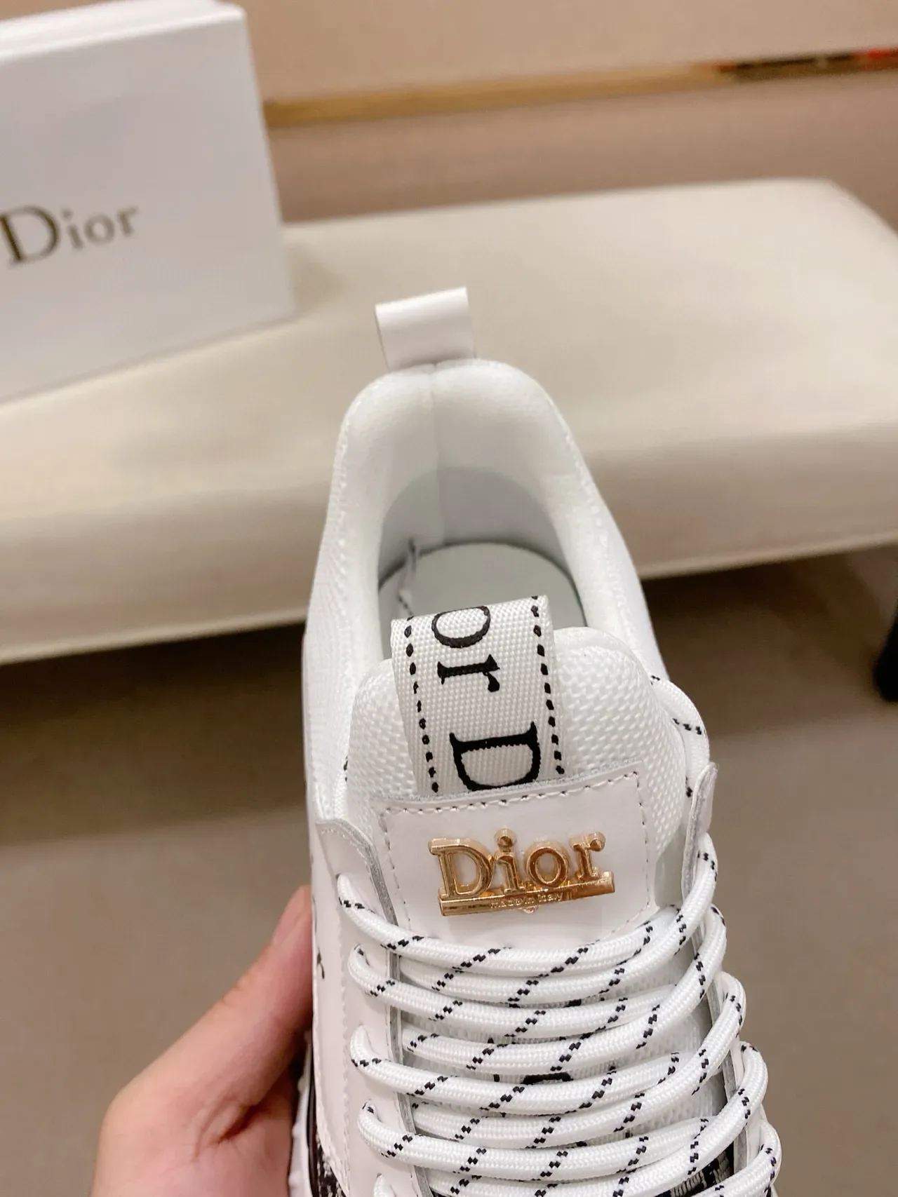 Dior B23 Monogram Jacquard White Black Lifestyle Sneakers 6