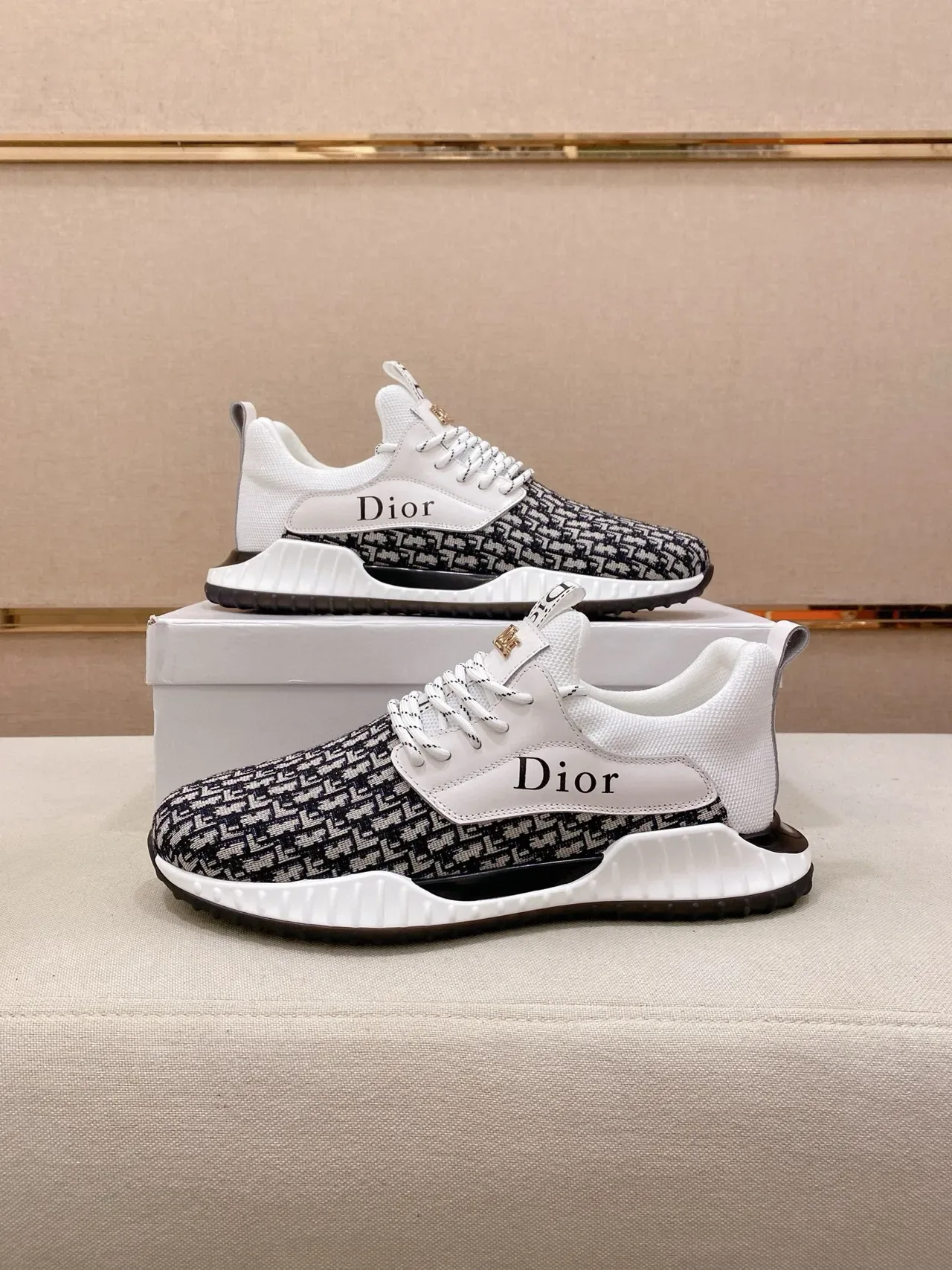Dior B23 Monogram Jacquard White Black Lifestyle Sneakers 7