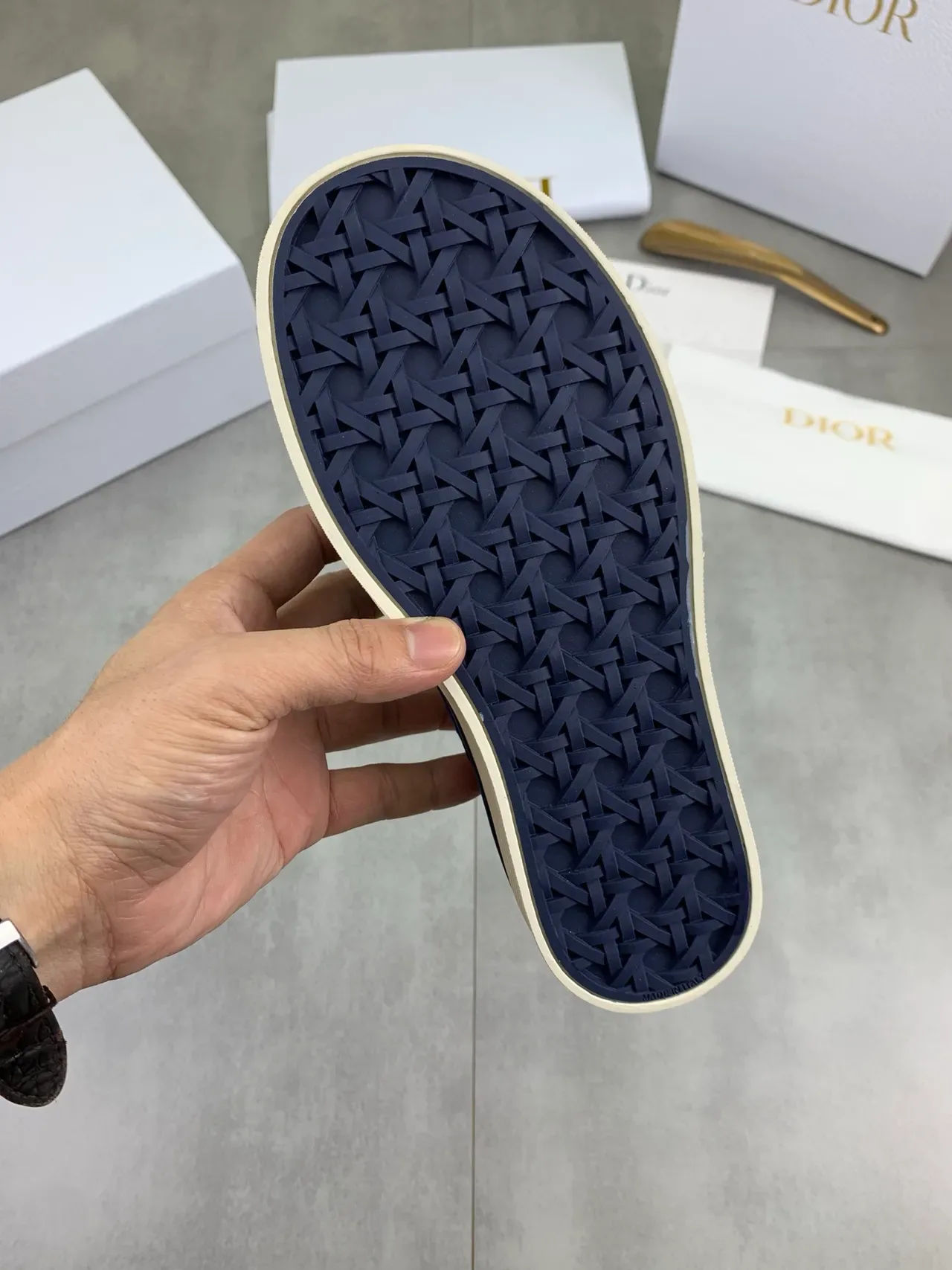 Dior B23 Chaussures lifestyle Navy en corduroy avec bordure de dentelle 4