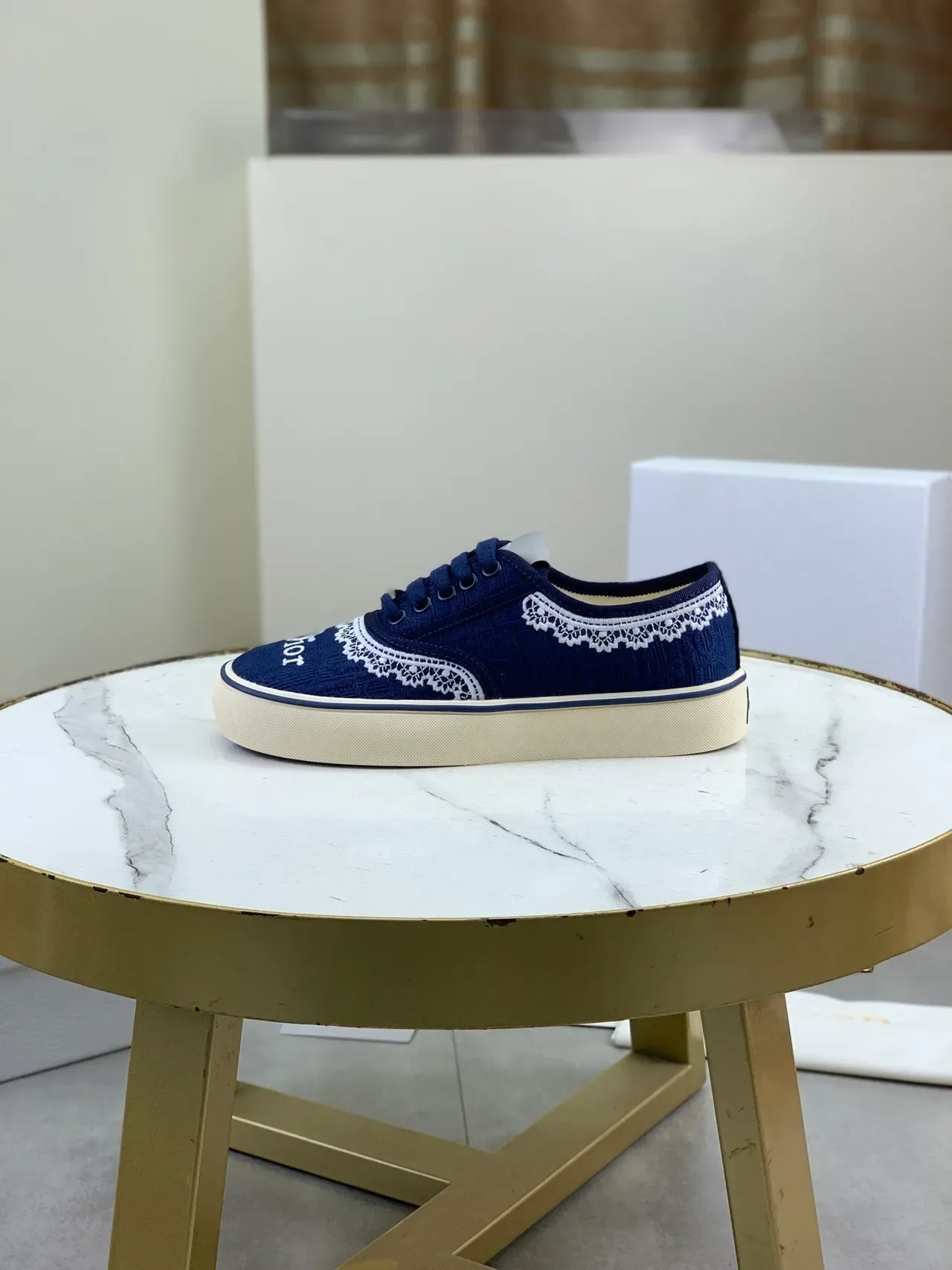 Dior B23 Chaussures lifestyle Navy en corduroy avec bordure de dentelle 6
