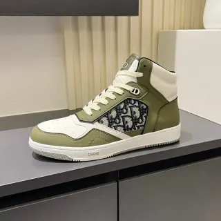 Dior B23 Olive Green and White Monogram High-Top Lifestyle Sneakers
