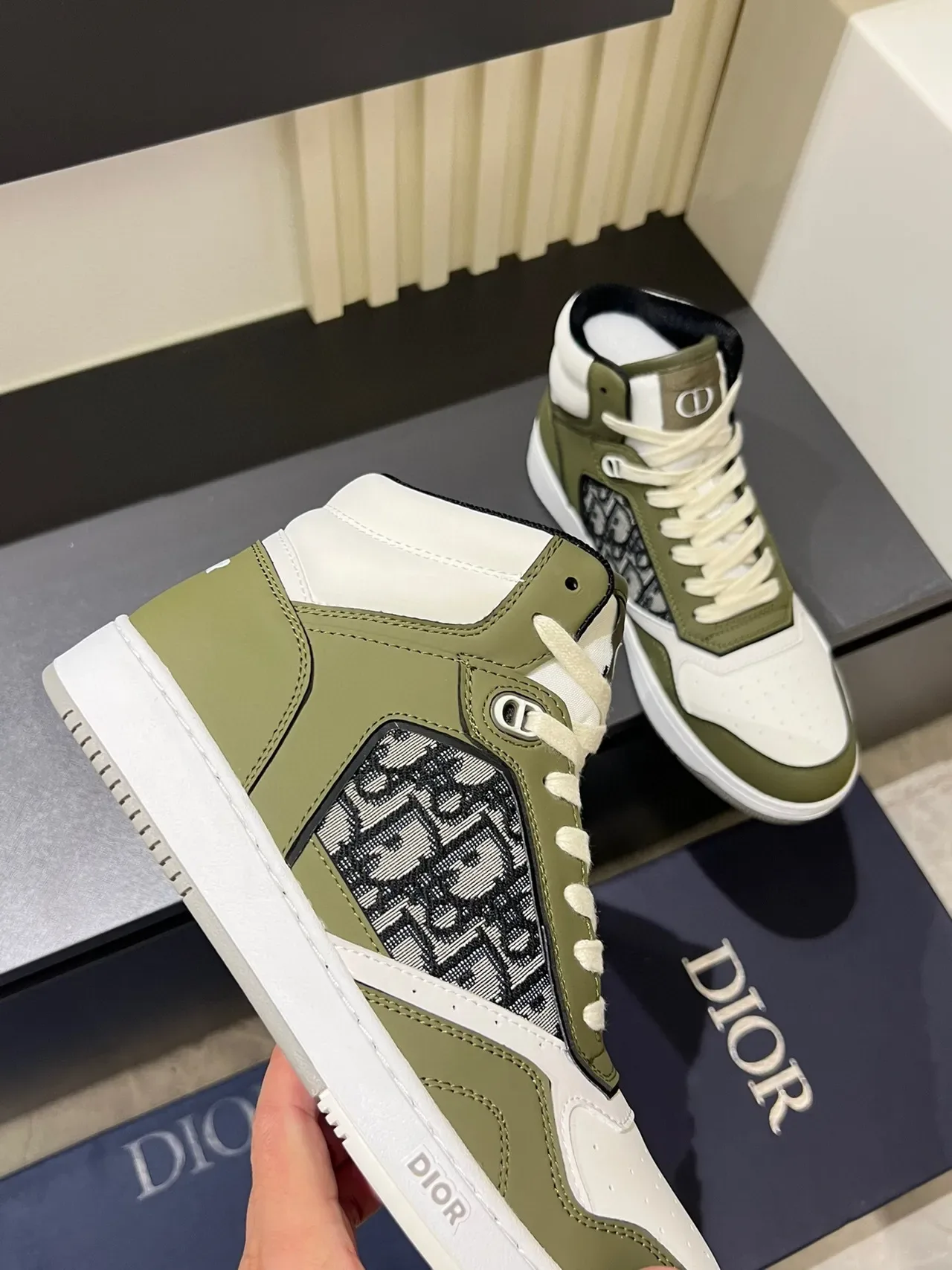Dior B23 Olive Green and White Monogram High-Top Lifestyle Sneakers 7