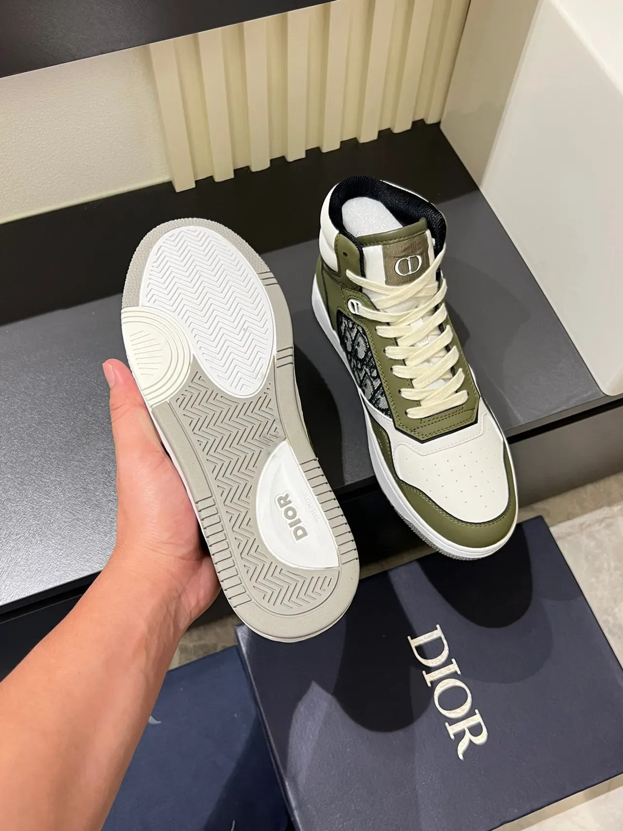 Dior B23 Olive Green and White Monogram High-Top Lifestyle Sneakers 8