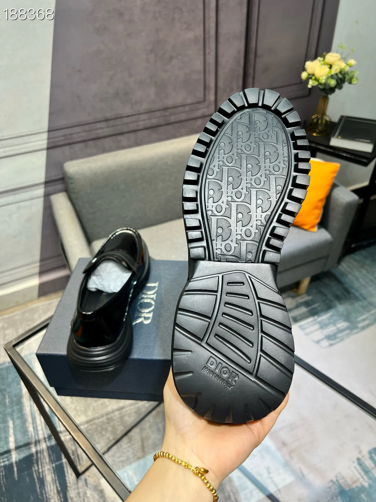 Dior B27 Mocassin Cuir Patenté Noir Semelle à Crampons Épaisses 3