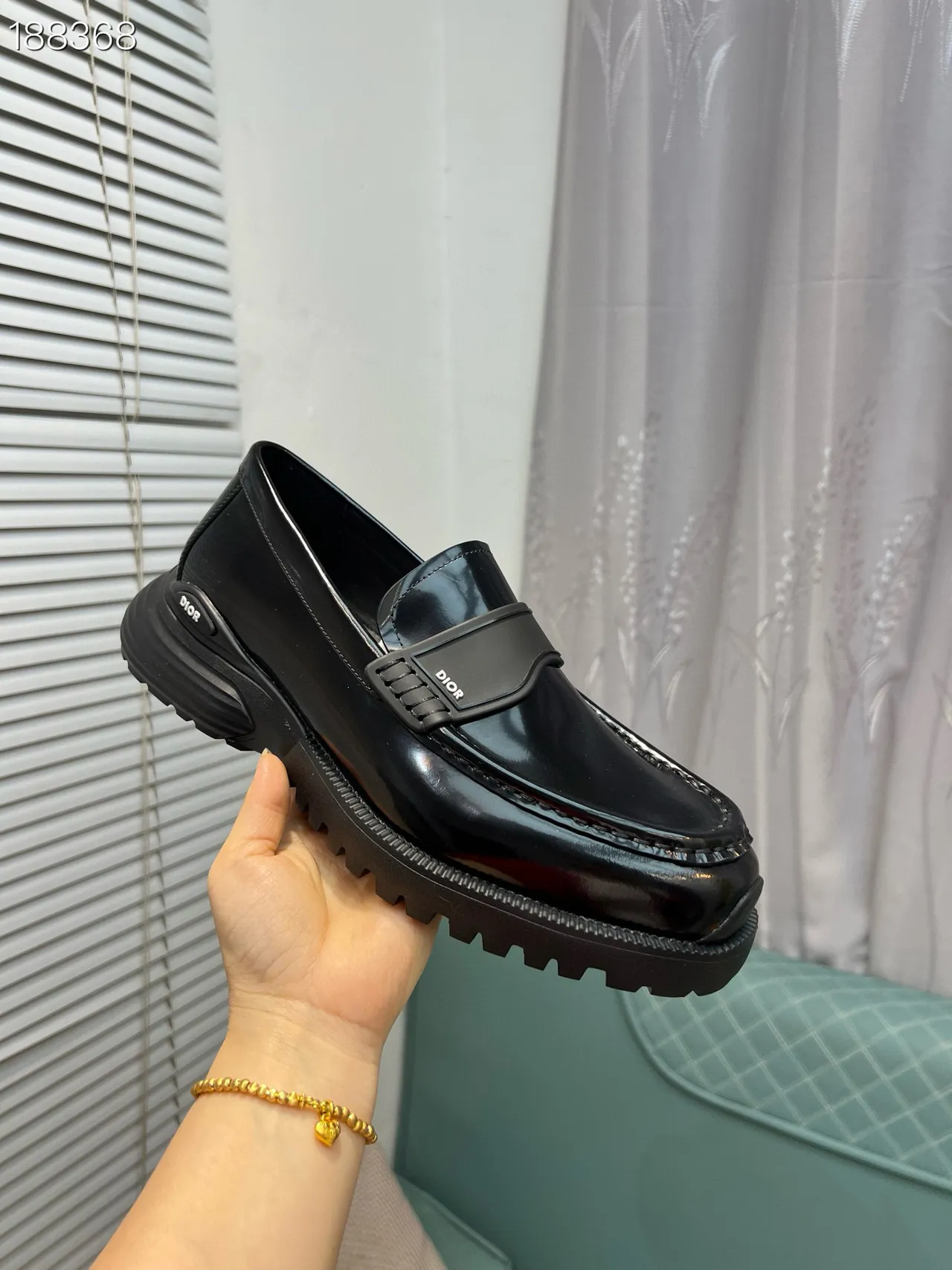 Dior B27 Mocassin Cuir Patenté Noir Semelle à Crampons Épaisses 6