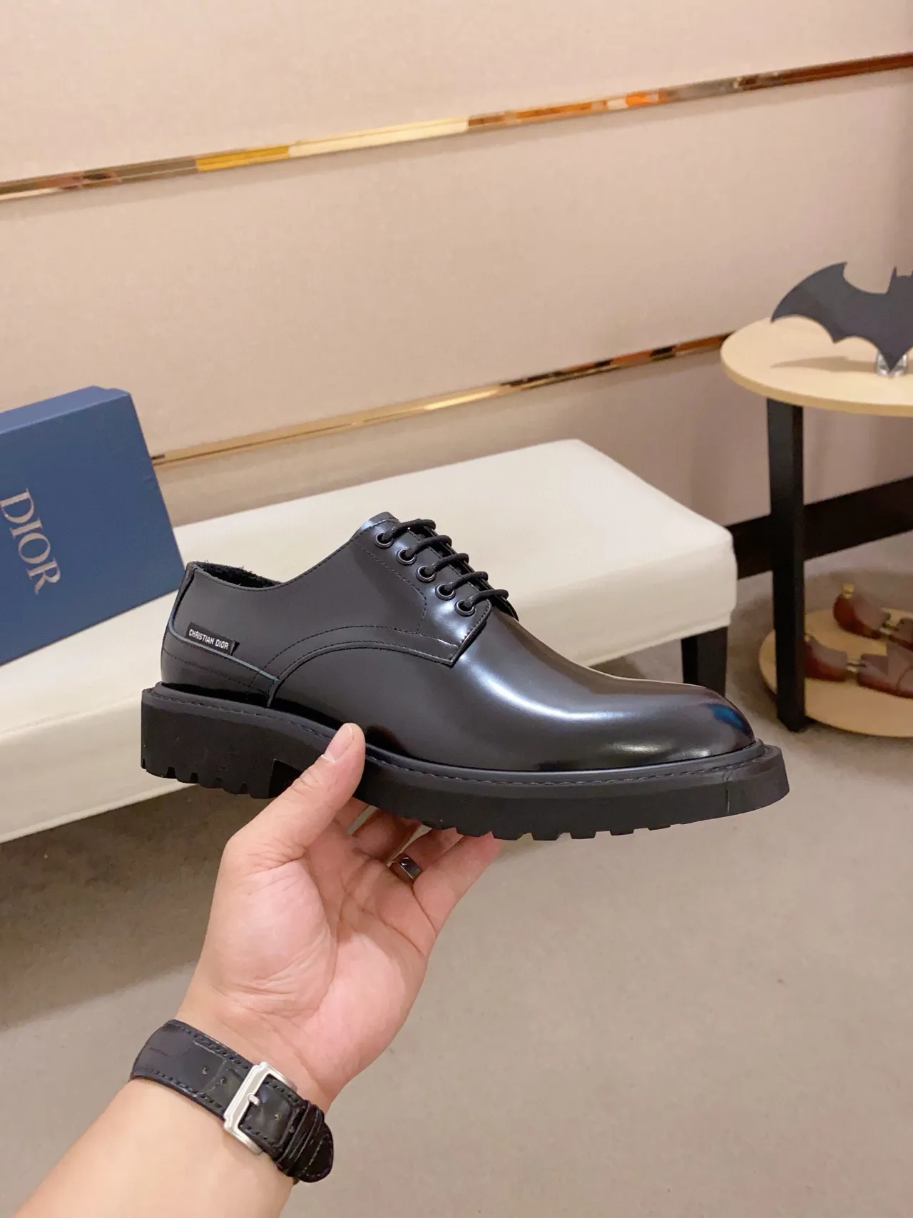 Dior B27 حذاء أكسفورد جلد أسود لامع 4