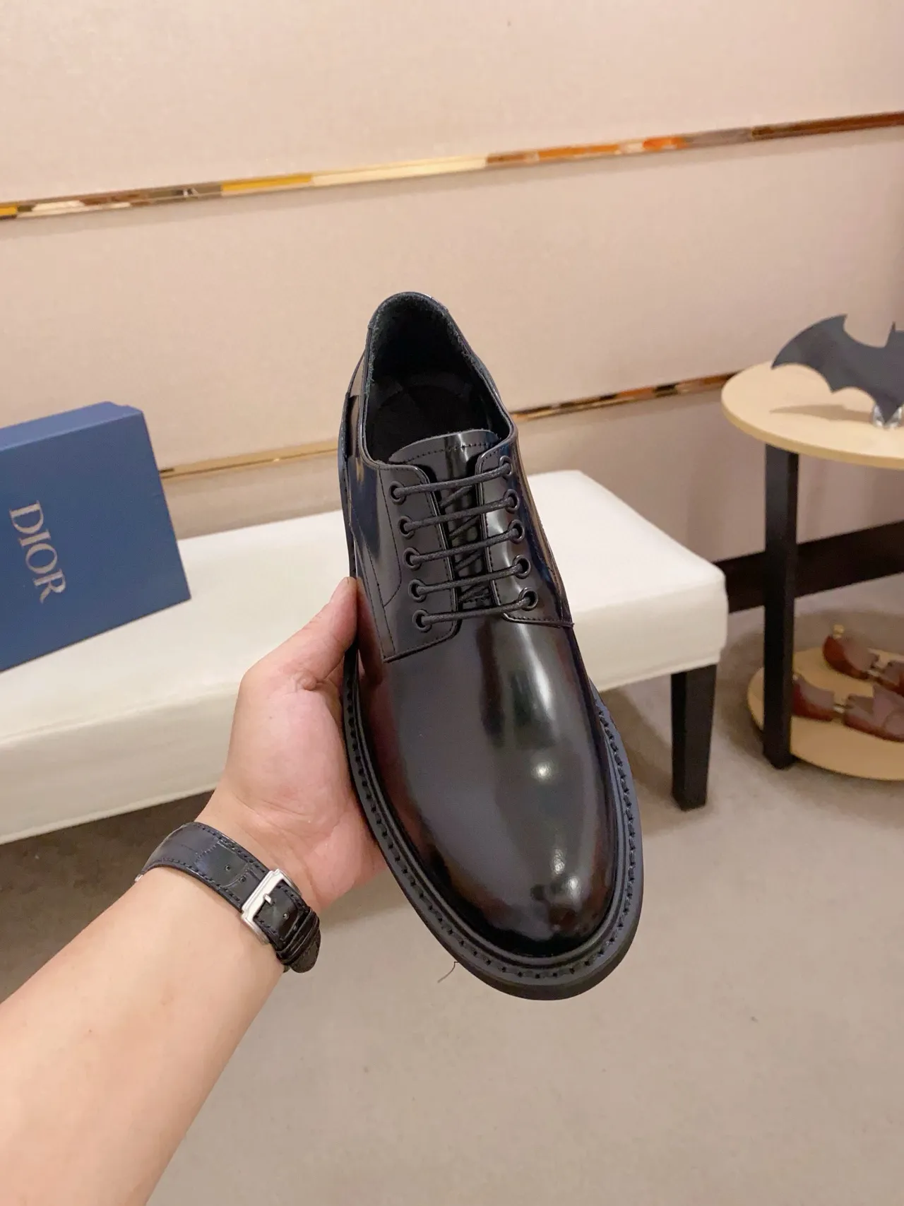 Dior B27 حذاء أكسفورد جلد أسود لامع 5