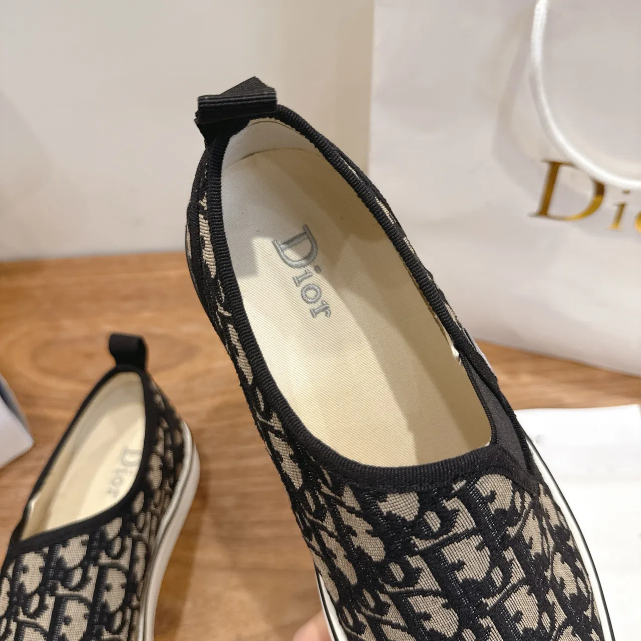 Dior Beige Black Monogram Jacquard Upper Slip-On Construction Lifestyle Sneakers 4