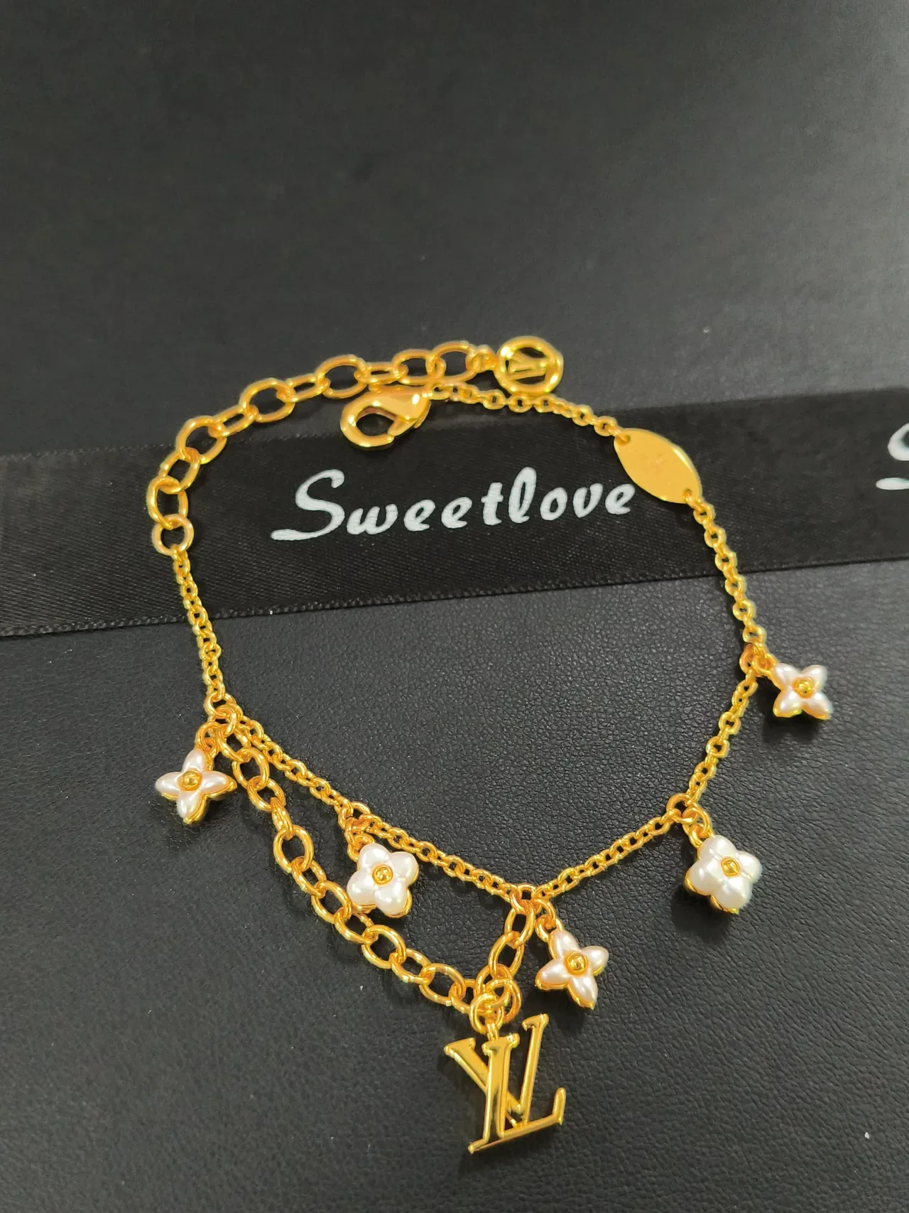 Dior Beige Gold Pearl Strand Hardware Bracelet 3