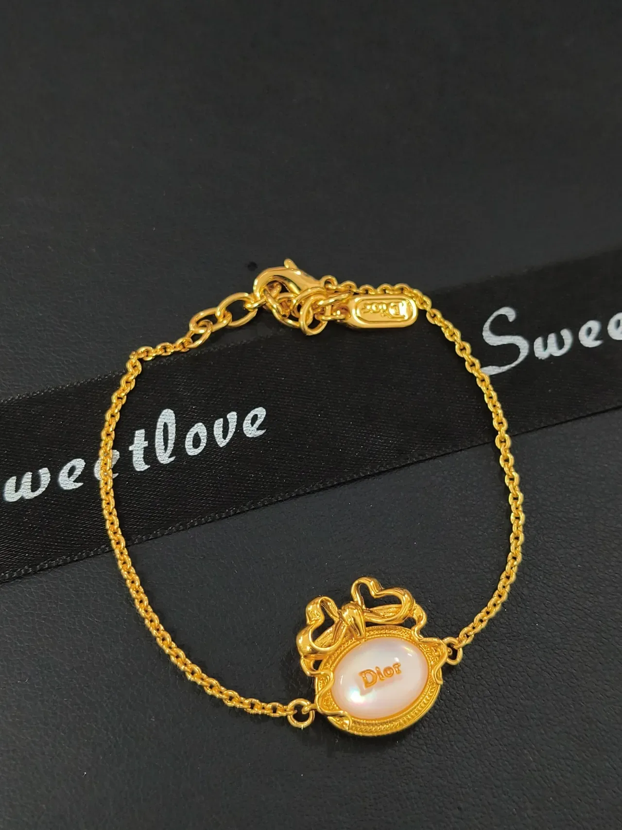 Dior Beige Gold Pearl Strand Hardware Bracelet 8
