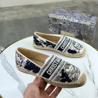 Dior Beige Navy Woven Jute Sole Canvas Upper Boat Shoes