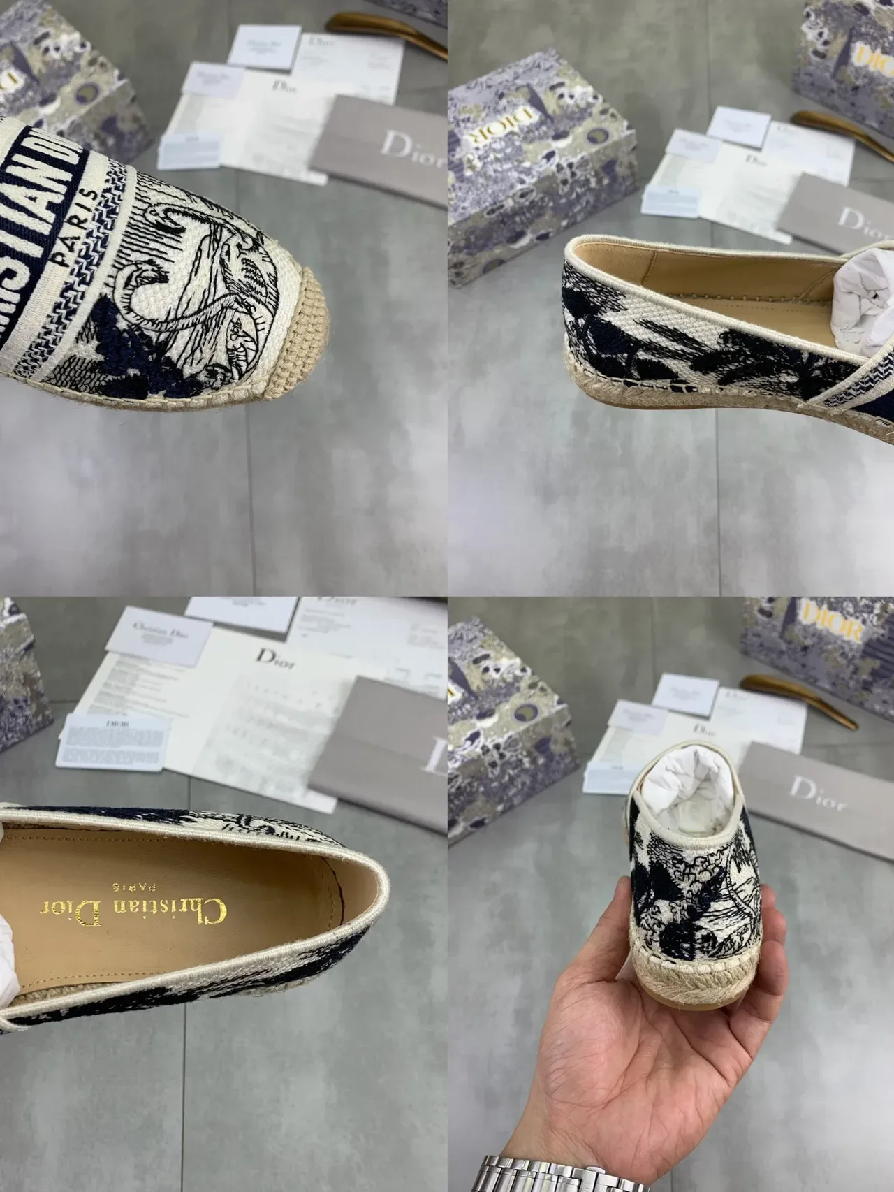 Dior Beige Navy Woven Jute Sole Canvas Upper Boat Shoes 2