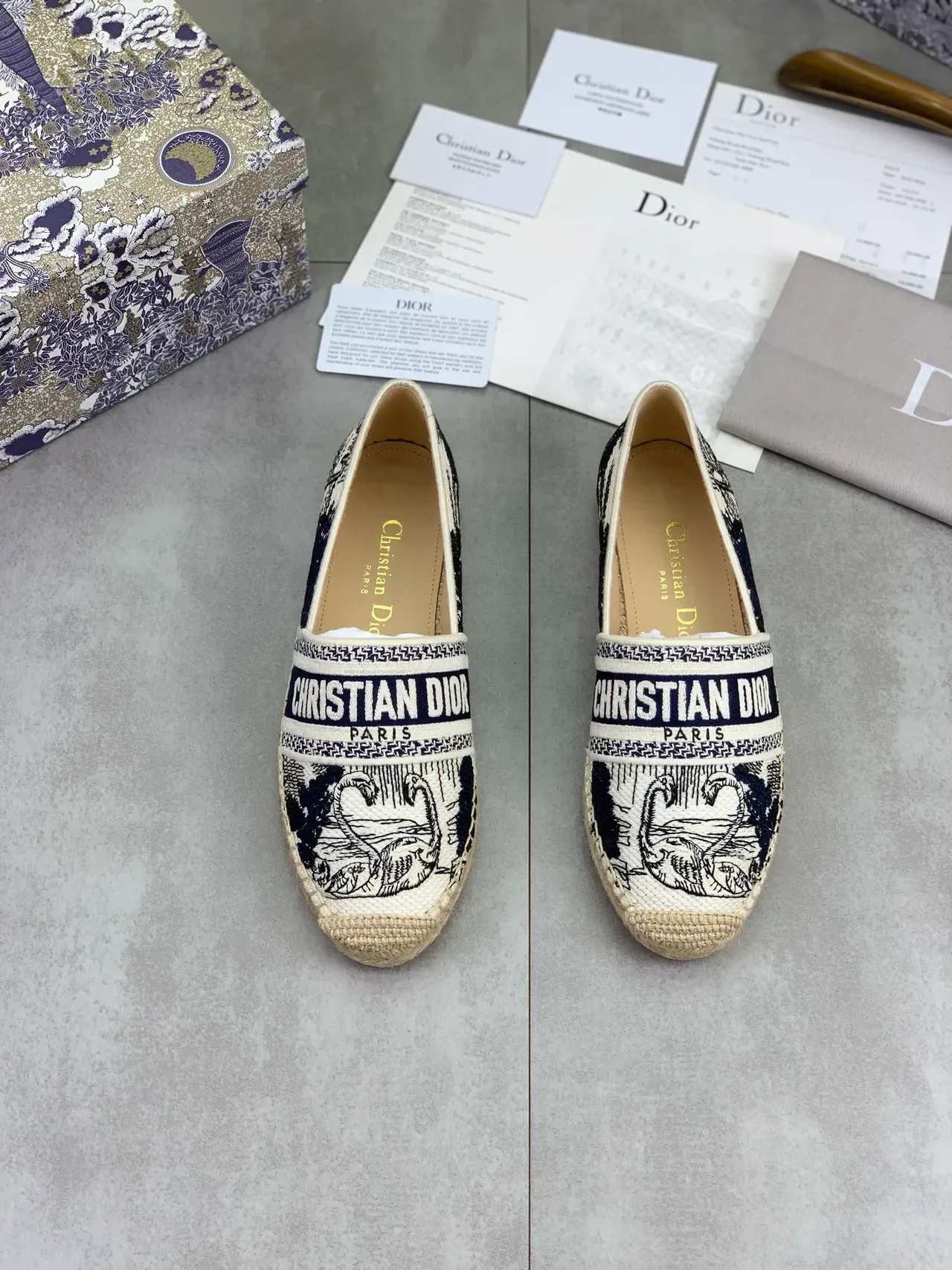 Dior Beige Navy Woven Jute Sole Canvas Upper Boat Shoes 4