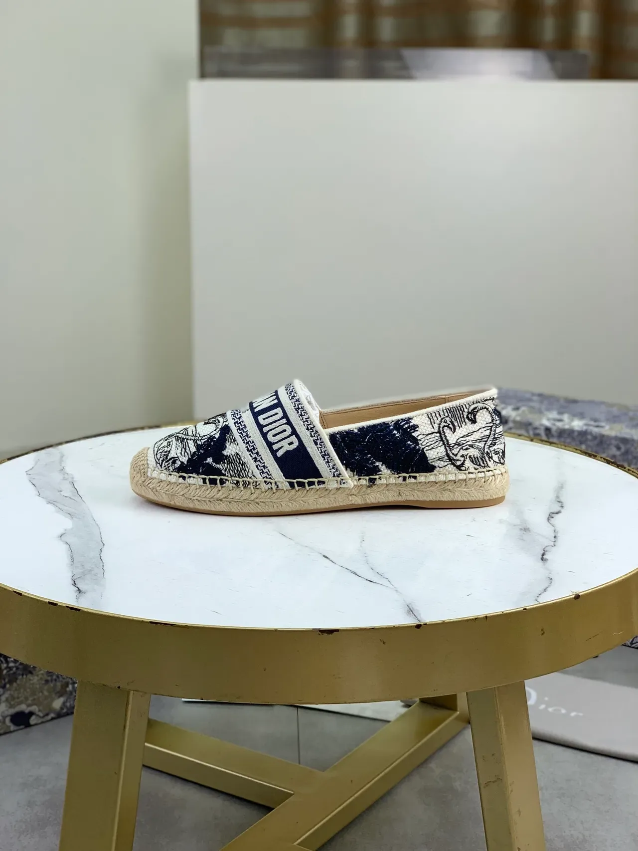 Dior Beige Navy Woven Jute Sole Canvas Upper Boat Shoes 5