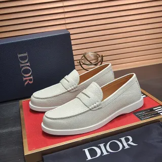 Dior Beige White Pebbled Leather Penny Strap Loafer