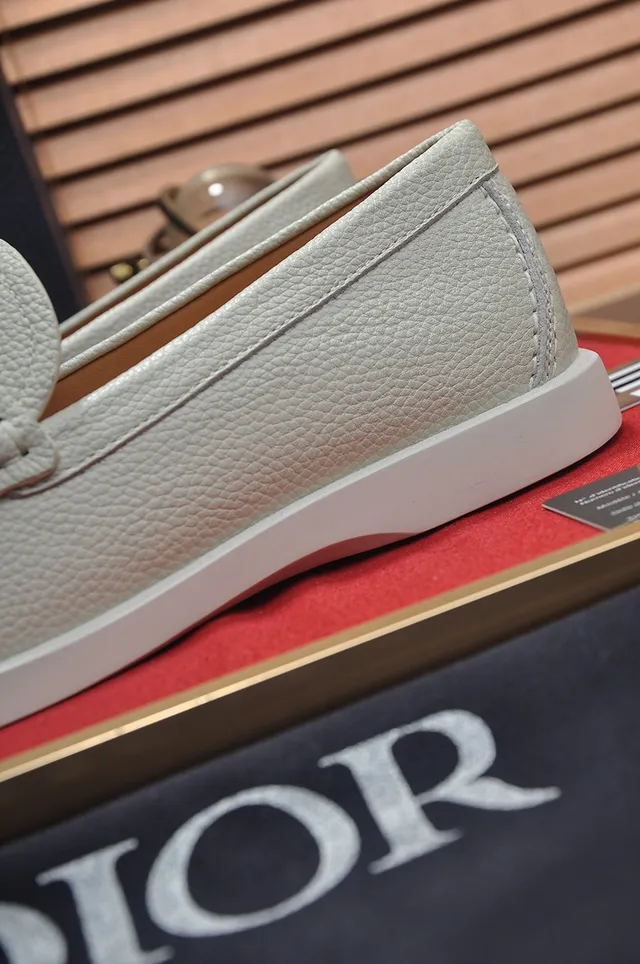 Dior Beige White Pebbled Leather Penny Strap Loafer 2
