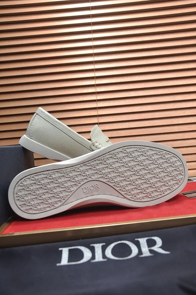 Dior Beige White Pebbled Leather Penny Strap Loafer 3
