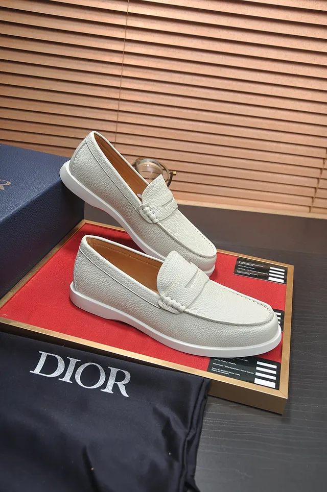 Dior Beige White Pebbled Leather Penny Strap Loafer 4