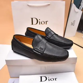 Dior Black Brown Pebbled Leather Moccasin-Stitched Sole Loafer