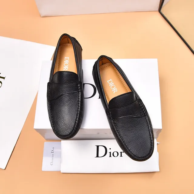 Dior Black Brown Pebbled Leather Moccasin-Stitched Sole Loafer 2