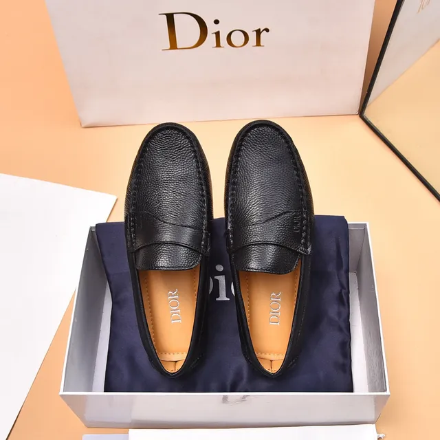 Dior Black Brown Pebbled Leather Moccasin-Stitched Sole Loafer 3