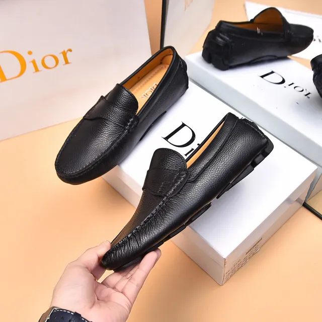 Dior Black Brown Pebbled Leather Moccasin-Stitched Sole Loafer 4