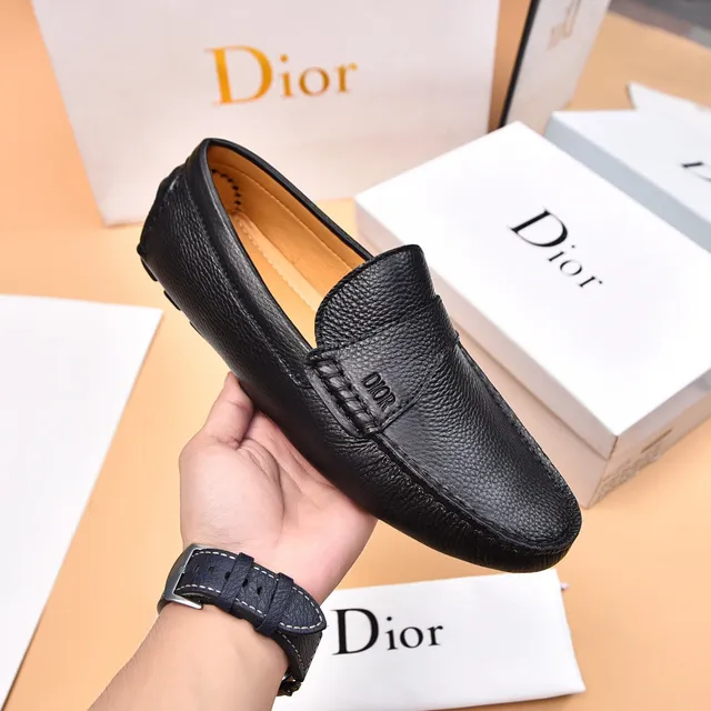 Dior Black Brown Pebbled Leather Moccasin-Stitched Sole Loafer 5