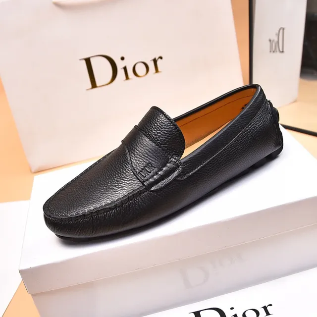 Dior Black Brown Pebbled Leather Moccasin-Stitched Sole Loafer 6