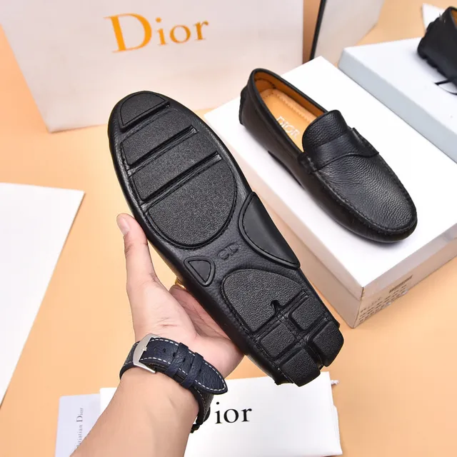 Dior Black Brown Pebbled Leather Moccasin-Stitched Sole Loafer 7