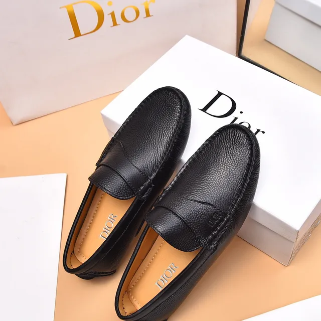 Dior Black Brown Pebbled Leather Moccasin-Stitched Sole Loafer 8