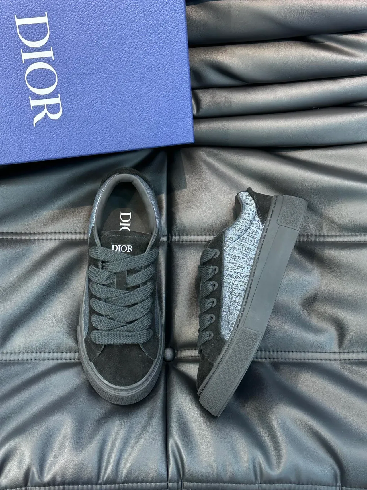 Dior Tênis Lifestyle Preto e Cinza Low-Top de Suede e Jacquard 5