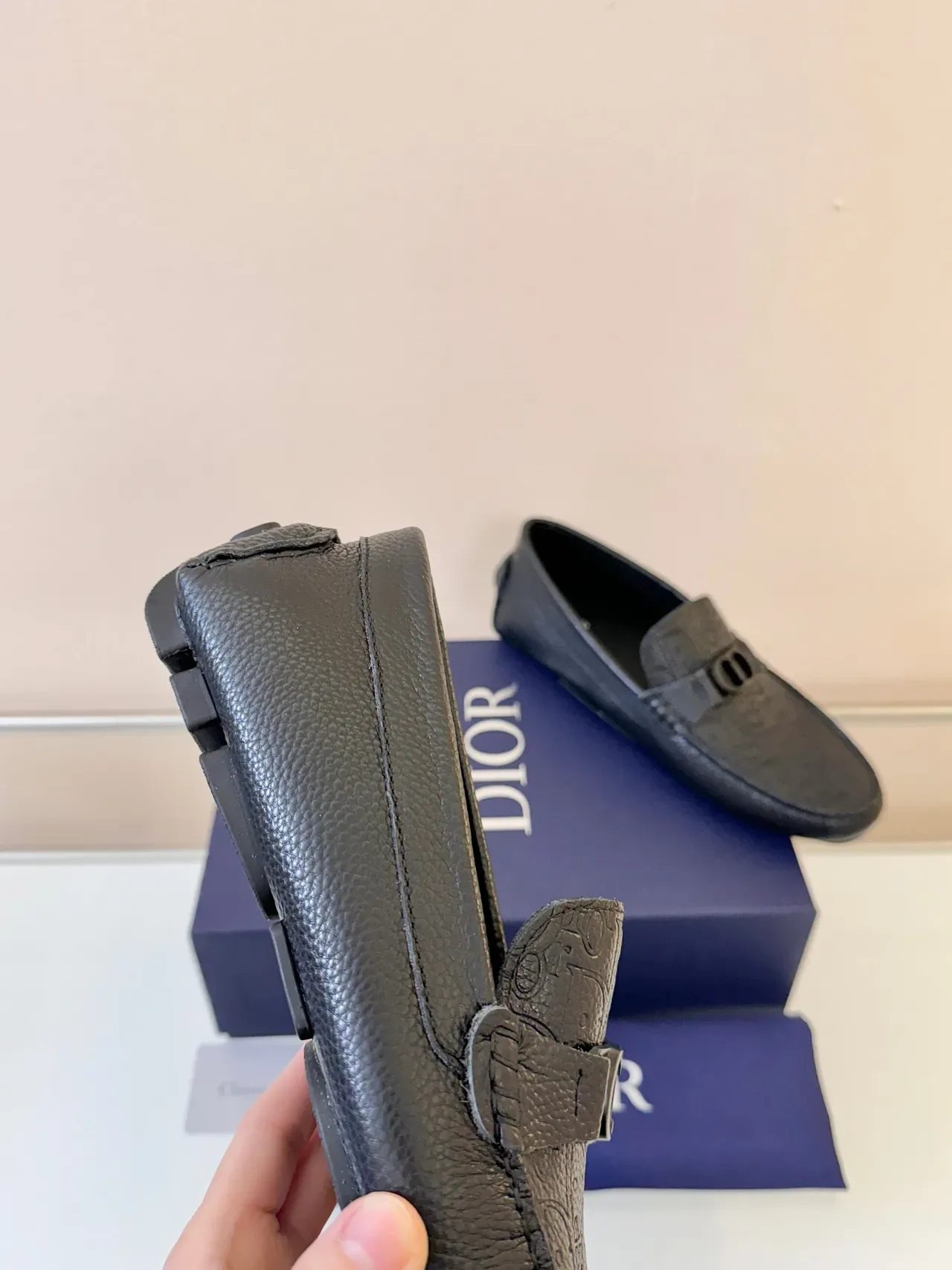 Dior Black Pebbled Leather Embossed Monogram Loafer 3